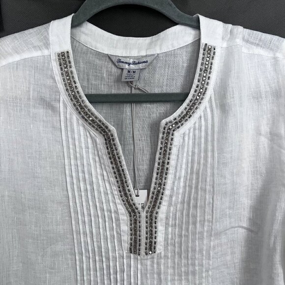 NWT Tommy Bahama Women's White Linen Long Sleeve Tunic Blouse Size Medium - Picture 3 of 13